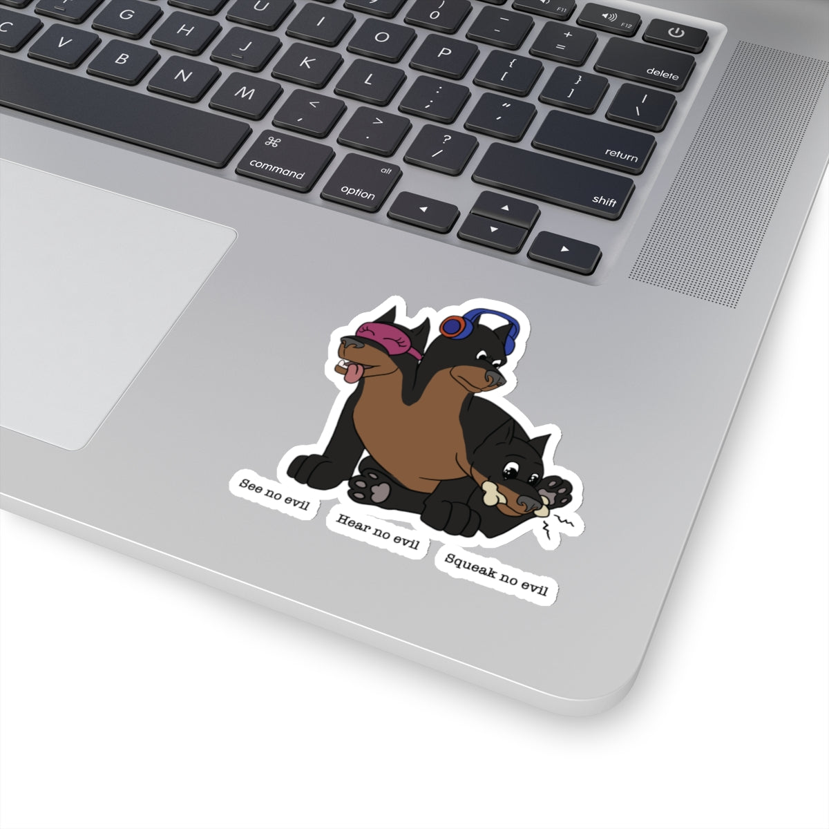 Cerberus see no evil, hear no evil, squeak no evil sticker