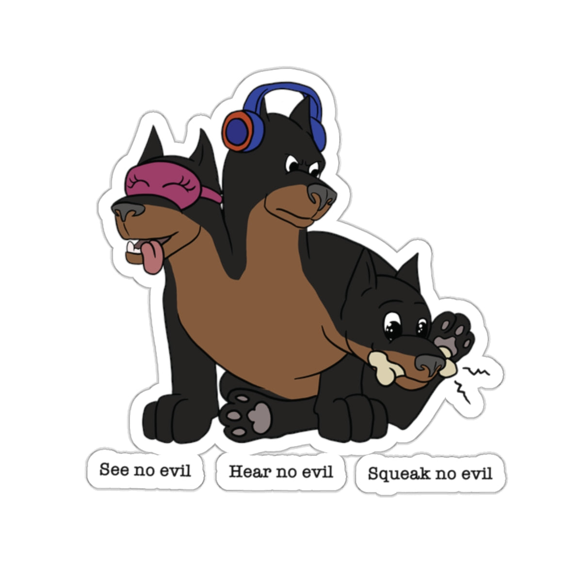 Cerberus see no evil, hear no evil, squeak no evil sticker
